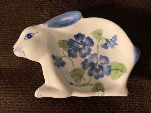 Tea Bag Holder Rabbit Floral Cute Pansy Blue and Green - Picture 1 of 5