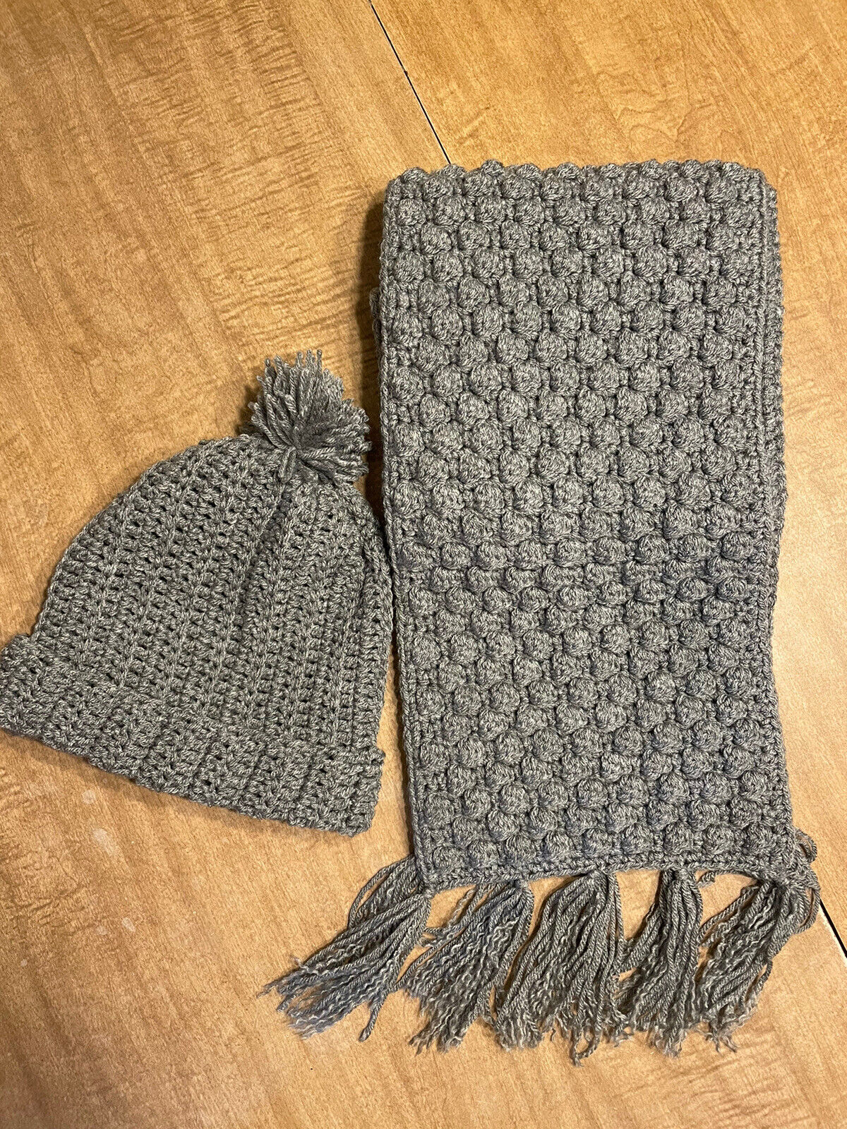 Handmade Very popular Crochet Hat Max 82% OFF & Scarf Stitch Heather Popcorn Grey Set