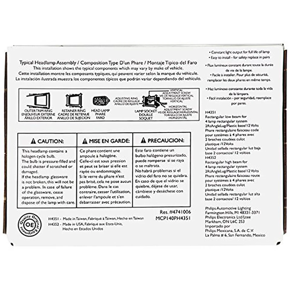 H4351C1 Philips 2 piezas faros bombillas haz bajo para Chevrolet Camaro 1993 Foto 3 de 4