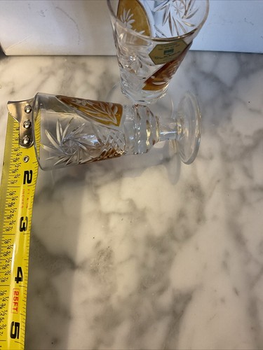 2 Vintage Olenka Shot Cordial Amber Cut Glass Crystal. Tarnow. Jan Lewan Polka - Picture 11 of 14