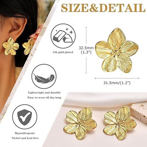 Large Flower Statement Earrings Petals Exaggerated Vintage Style Gold Silver Big - Bild 10 von 20