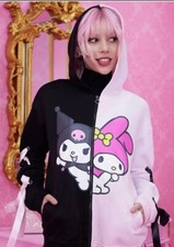 Sanrio My Melody  Kuromi Split Lace-Up Hoodie Size Small NWT