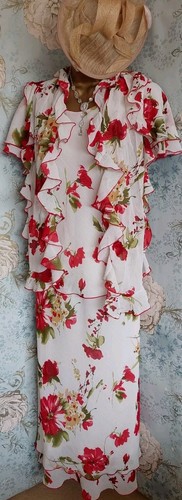 ROMAN Red Cream floral Summer dress Scarf Mother Wedding Occasion Outfit 22 - Picture 14 of 22