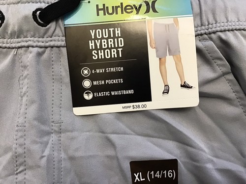 New Hurley Boys Hybrid 4-way Stretch Quick Dry Drawstring Shorts Grey XL (C4-8) - Picture 2 of 7