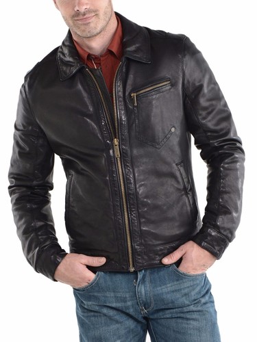 Men's Leather Jacket Biker Motorcycle Coat Black Slim Fit Outwear Jackets - 18 - Picture 2 of 7