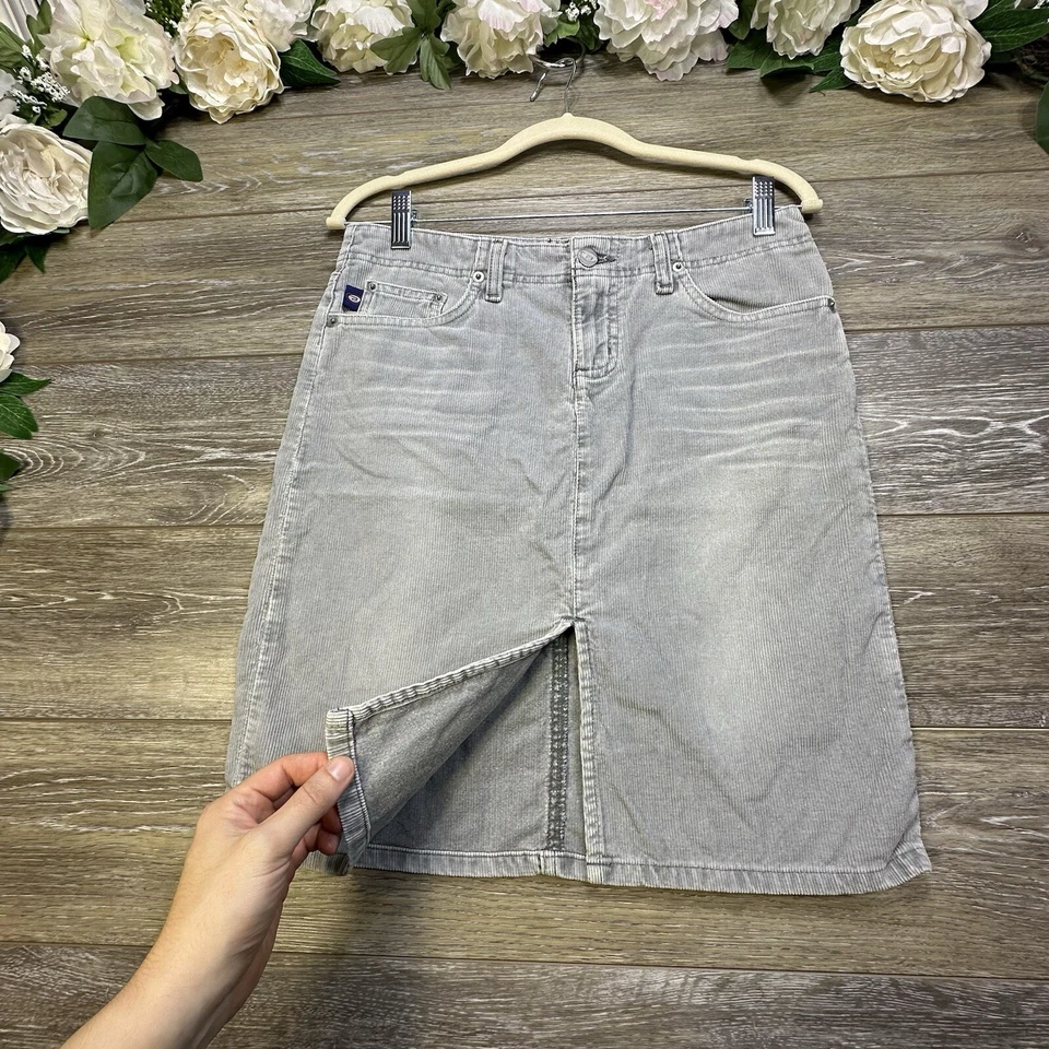 Vintage Y2K Corduroy Skirt Size 5 Juniors Grey Knee Length Denim BONGO Hipster - Image 2 of 4