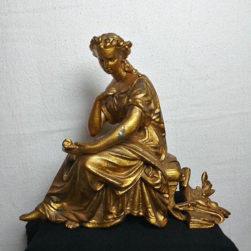 Antique Clock Topper Spelter Nouveau Woman Sitting Reading