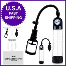 Advanced Penis Pump 8.7" w/ Gauge for Men Clear-Black Enlarger, Bigger, Vacuum 