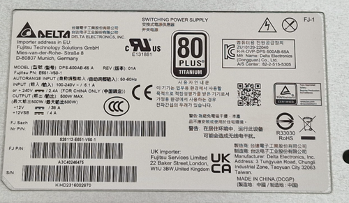 NEUF Fujitsu 500W 80 PLUS titane redondant Gen3+ bloc d'alimentation PSU PY-PU503 - Photo 5/5