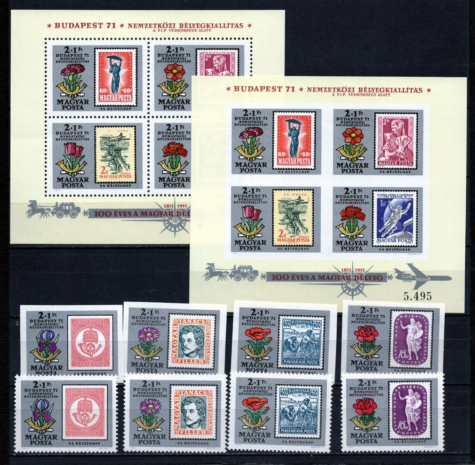 HUNGARY 1971 HUNGARIAN POSTAL HISTORY 2 SETS OF 4 STAMPS & 2 S/S PERF ...
