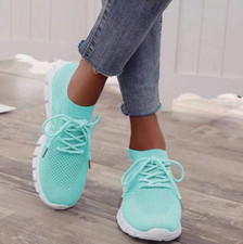 Womens Trainers Sports Running Ladies Sneakers Knit Lace Up Gym Comfy Shoes Size