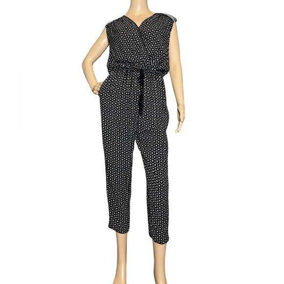 Max Studio Geometric Print Sleeveless Cinched Waist Jumpsuit Black Size Small - Image 3 of 4