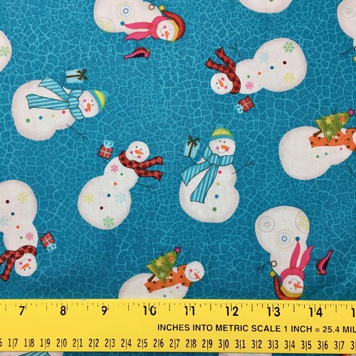 Christmas Winter Snowman Toss Nursery Quilting Quilt Sewing Fabric FQ Blue - Foto 2 di 2