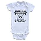 Warning Protected By A Pekingese Funny Cute Dog Breed Baby Bodysuit