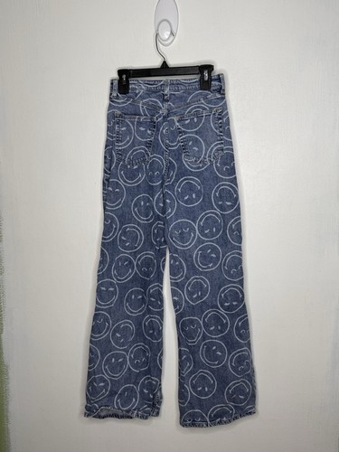 H&M X Smiley World Jeans Girls Size 16 Wide Leg Adjustable Waist Denim - Picture 2 of 4