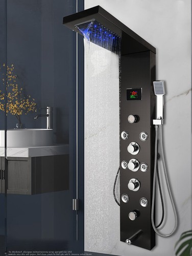 Panel de ducha LED negro para baño pantalla digital chorros de masaje de mano pulverizador grifo - Imagen 8 de 10
