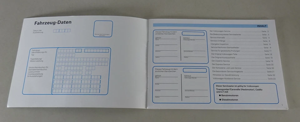 Scheckheft / Serviceplan blanko VW Bus T4 + VW Lt 28 / 31 / 35 Stand 07/1991 - Bild 2 von 3