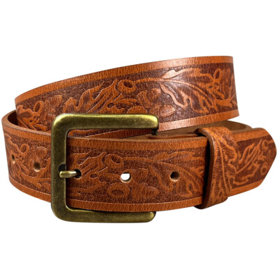 1.5''Embossed Oak Full Grain Leather Belt Handmade in Canada by Zelikovitz
