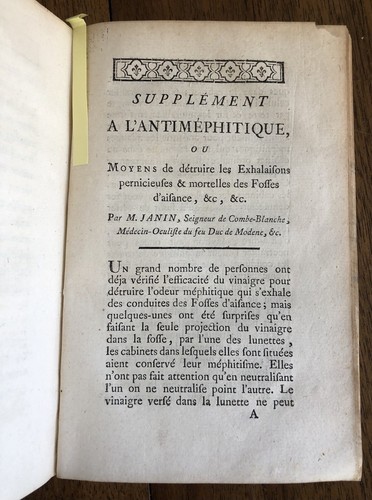 Janin, Lord de Combe-Blanche (Jean) L'Antimephitique, 1782. oder Mittel der Etat - Bild 7 von 9