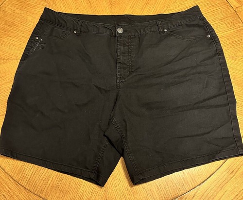 Basic Editions Damen schwarze Chino Stretch Shorts Übergröße 20 W Taschen 9" Schrittlänge