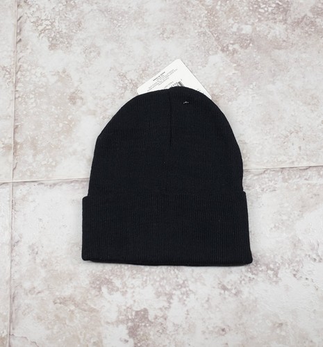 Adult Basic Beanie Black Cap Cuffed Hat One Size Solid Color Tight Knit Toboggan - 第 1/4 張圖片