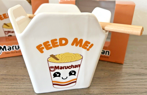 Neu Maruchan Ramen QUADRATISCHE Keramik Schüssel zum Herausnehmen mit Essstäbchen FEED ME