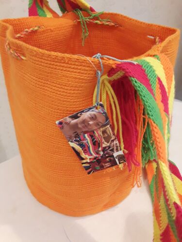Wayuu Borsa Hobo Arancione 100% Cotone Made in Colombia "Fatta a Mano" - Foto 4 di 6