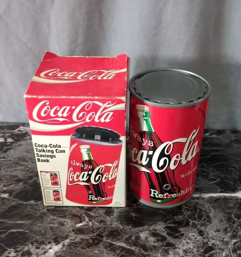 Vintage Talking Coke Can Bank Coca Cola 1990s w/Box TESTED WORKS
