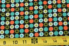 By 1/2 Yd, Small Orange Turquoise & Olive Circles on Black, Michael Miller,P9248