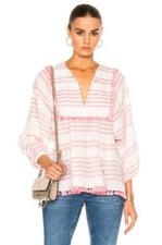 Zimmermann Size 1 Valour Stripe Blouse 480 Pink Pom Pom Tassel