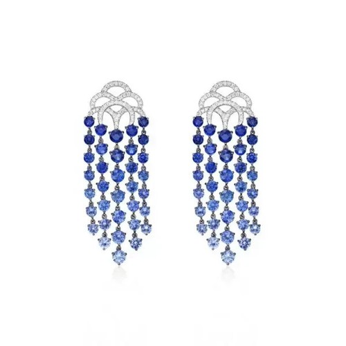 Pendientes araña de zafiro blanco y azul tanzanita de 14 quilates creados en laboratorio plata 925 - Imagen 3 de 4