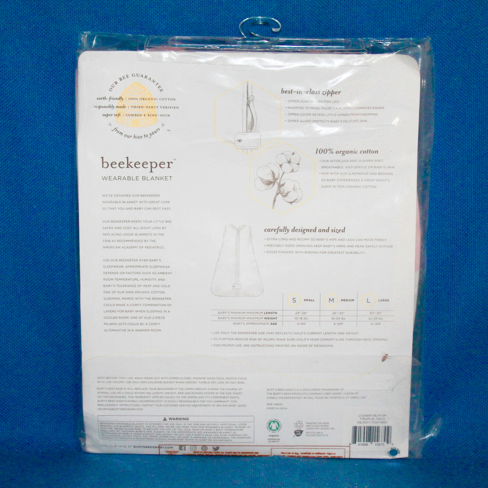 NIP BURT'S BEES BABY Beekeeper Wearable Blanket Pink White Size Small