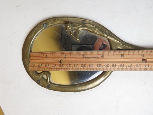 Vintage 1960’s Art Nouveau Deco Hand Held Vanity Mirror Brass Lady Nude 10" (B) - Picture 5 of 6