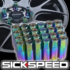 24 NEO-CHROME CAPPED ALUMINUM EXTENDED TUNER LUG NUTS FOR WHEELS/RIM 12X1.25 N13