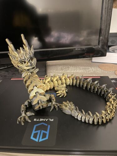 Black Gold Articulated Dragon snake, Flexi Fidget Toy, 3D Printed