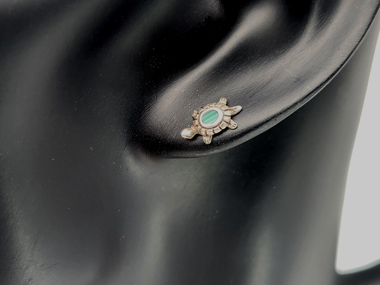 Sterling Silver Malachite Turtle Stud Earrings - image 1
