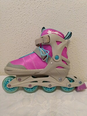 Lenexa Roller Derby Athena Girls Pink Blue Faux Leather Youth Roller Blades 5-8