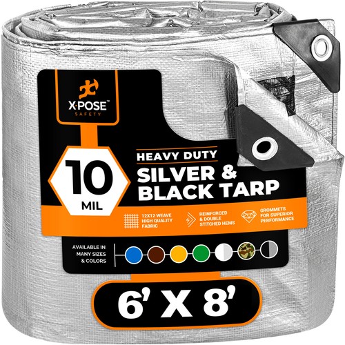 Heavy Duty Silver/Black Poly Tarp Water Proof Cover Tent RV Boat Tarpaulin - Picture 6 of 51