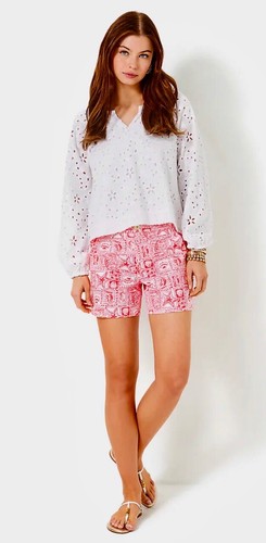 Lilly Pulitzer NWT 5" Gretchen High Rise Shorts Red Seaside Harbour $78 Size 14 - Picture 11 of 24