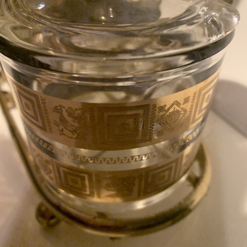 Mid Century Modern Culver Glass Cream Sugar Set with Caddy - Picture 2 of 2
