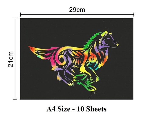 A4 Rainbow Scratch Art Set Colour Craft Art Engraving Paper (10 Sheets & Tool) - Picture 2 of 7