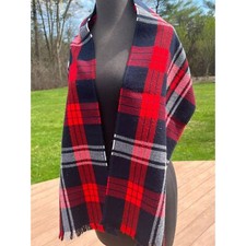 Vtg 1970s Scarf Navy Red White Scottish Plaid Made In USA 100 Superfine Acrylic