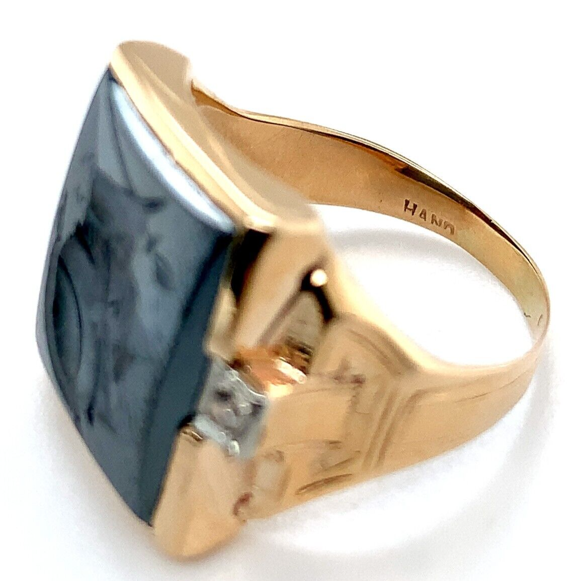 10k Yellow Gold Men's Hematite Intaglio Ring Roman Warrior Size 6.5 (