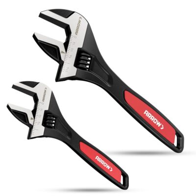 ARROW 2PC 8'' 10'' Adjustable Wrenches Cr-V Steel Wide Jaw Black Oxide Inch/Metric