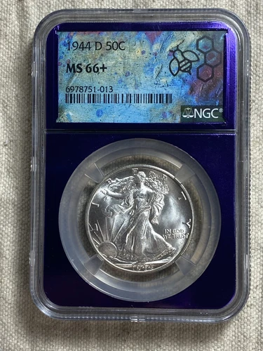 1944-D Walking Liberty Half Dollar NGC MS66+ Gorgeous White Coin Purple Core