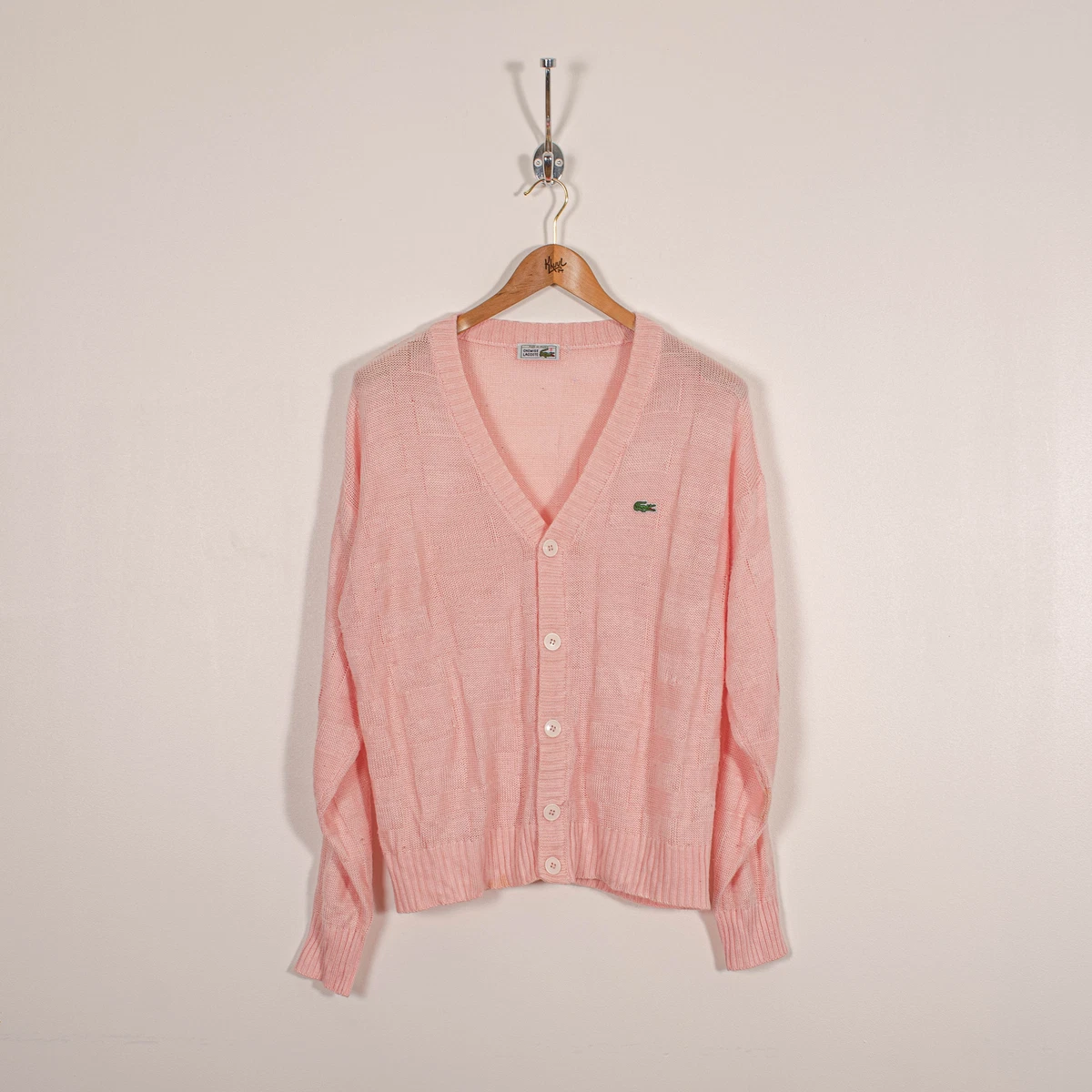 Lacoste Vintage Light Pink Cardigan Sweater Logo Embroidery Womens XL