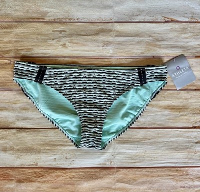 ATHLETA Light Turquoise & Black WAVELINE Bikini Bottom Swimsuit Sz L
