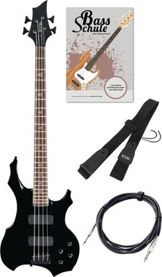 E-Bass Heavy Set Pro BB104-B BattleBone Schwarz 2x Humbucker Gurt Kabel Schule