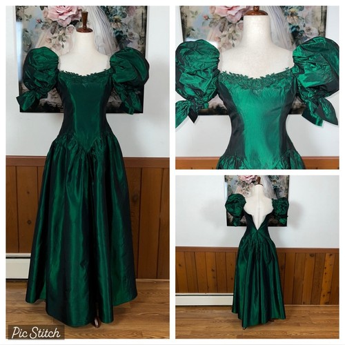 Fabulous Vintage 1980s/90s Alfred Angelo Green Taffeta Prom/Bridesmaid Gown!