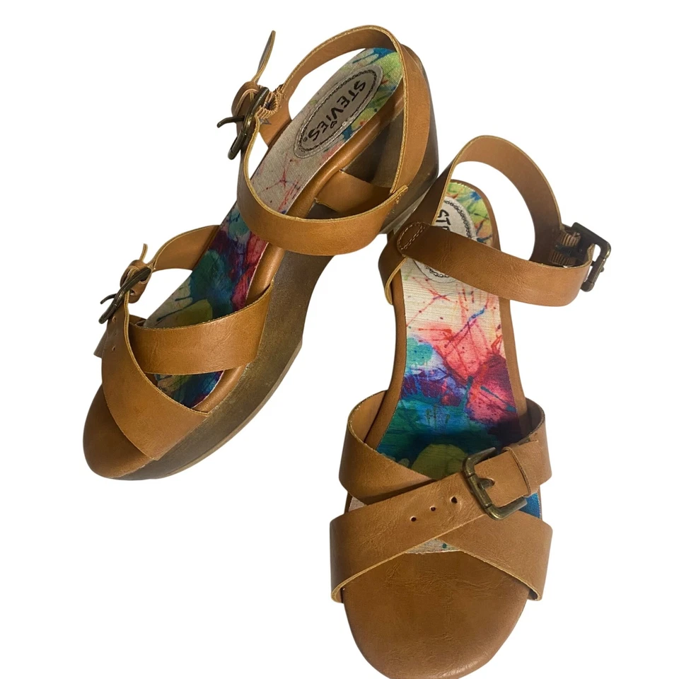 Steve Madden Stevies Groovy Sandals Girls Size 4 Brown Strap Faux Leather  - Image 4 of 4